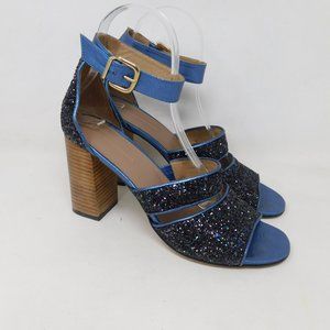 Anthropologie Blue Glitter Chunky High Heels Y2K Size 40
